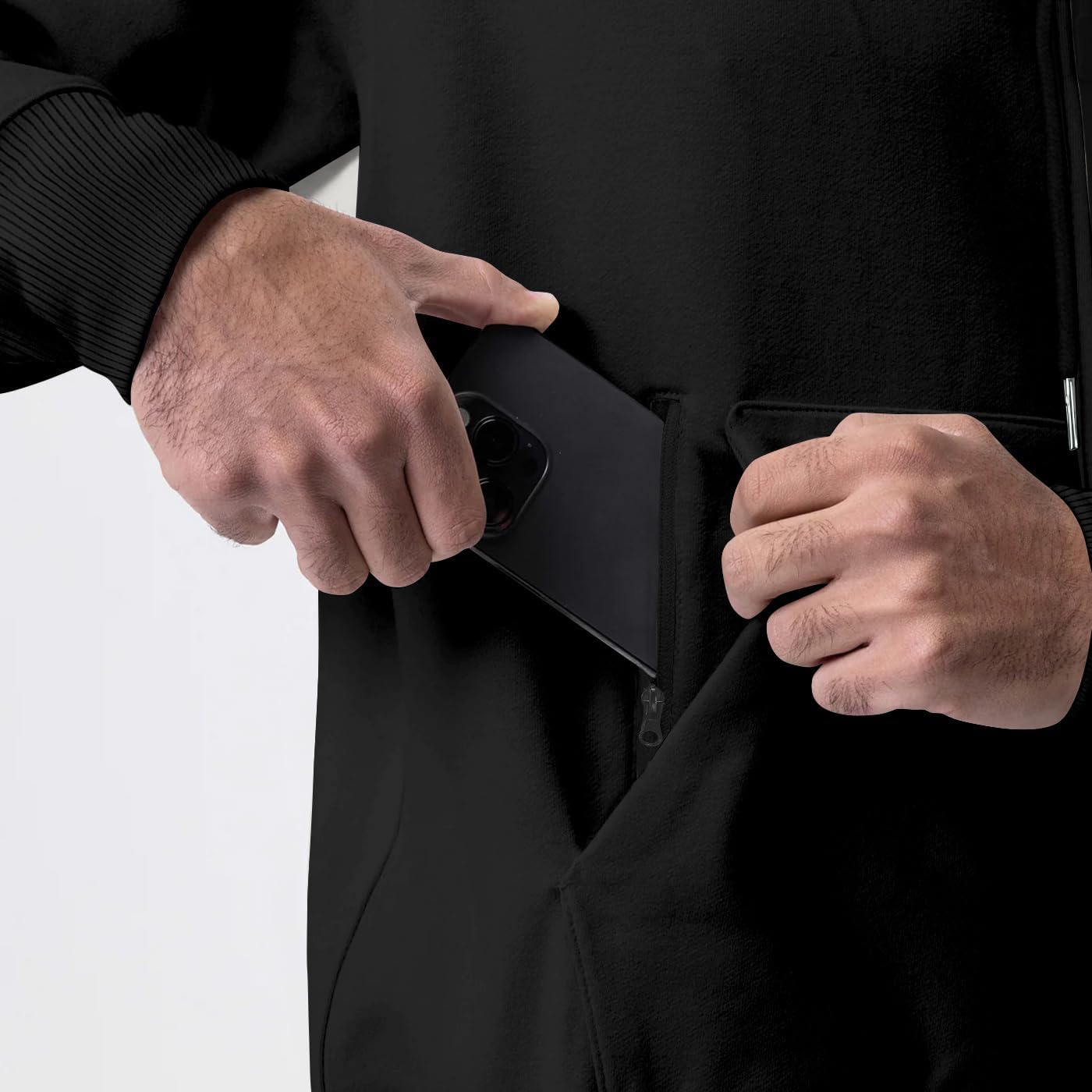 Mens Fleece Hooded Sweatshirt Winter Full Zip Jackets Long Sleeve Outerwear with Multi Pockets - Image 5