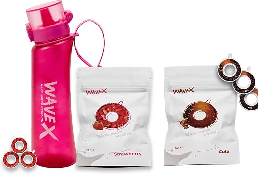 WAVEX Scent-Powered Water Bottle Bundle 600ml Wild Berry Pink Bottle with 3 Strawberry Aroma Pods + 3-Pack Cola Aroma Scent Pods, Zero Sugar, No Additives, 0 Calorie Hydration