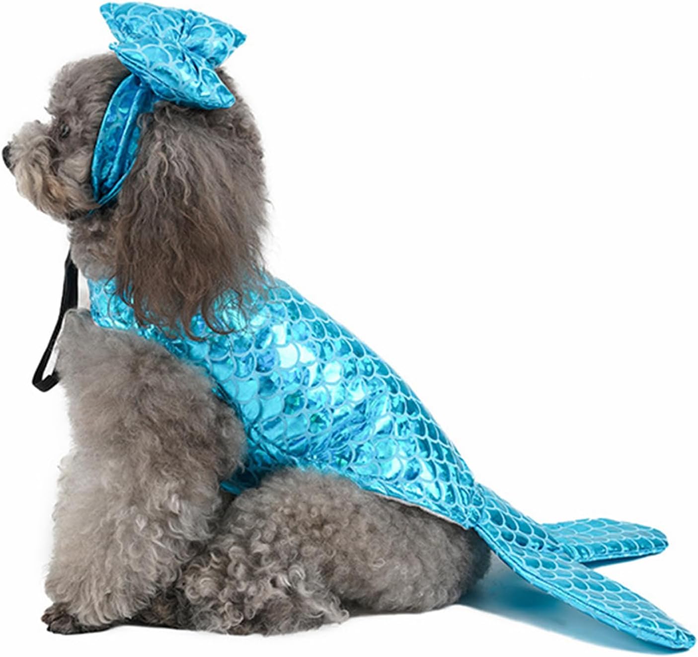 BAMY Princess Dog Costume with Bowknot Headband Halloween Pet Fish Vest Cute Cat Clothes Outfit Dress Up for Christmas Birthday Party (L (Chest Circumference 18.9"))