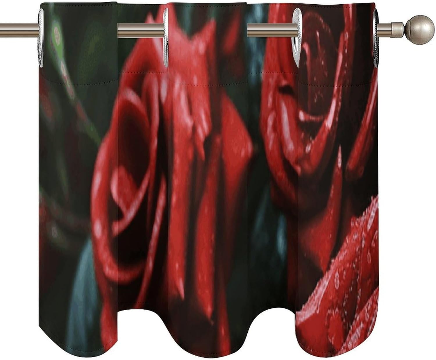 Red and Black Rose Valances for Window 2 Panels. Light Filtering Curtains Farmhouse Short Small Valance.Modern Curtains for Windows Living Room Kitchen Over Sink.