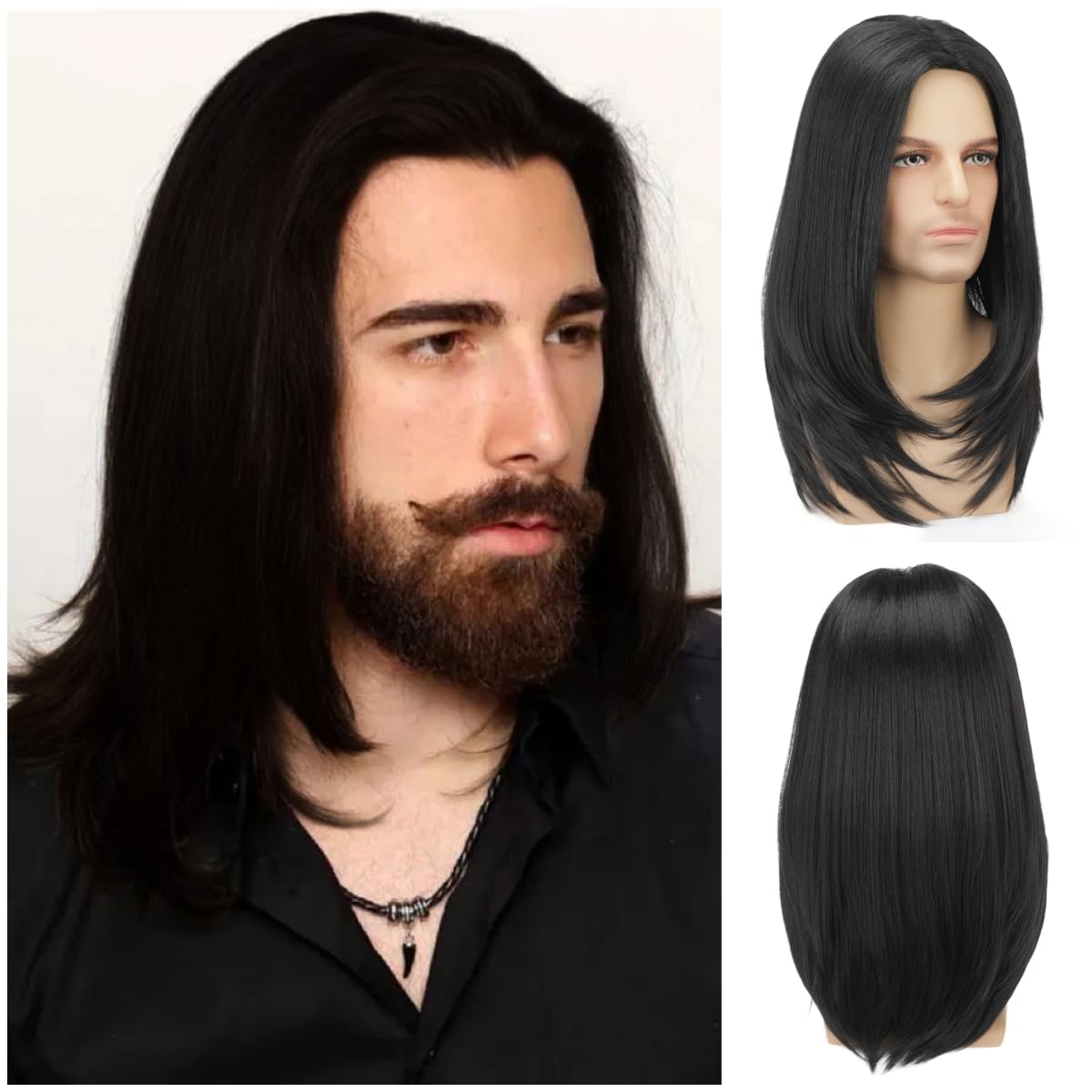 Long Black Wig for Mens Straight Hair Synthetic Heat Jamaica Ubuy