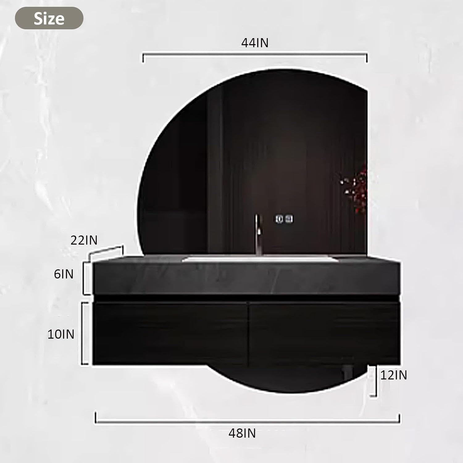 Bathroom Vanity with Sink - 48IN Black Suspended Bathroom Vanity with One Click Defogging & 2 Drawers | Smart Touch, Diverse Storage Space