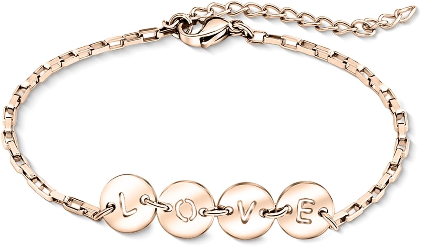 LucySky Gold Initial Bracelets for Women 18K Gold Plated Stainless Steel Layered Coin Letter Bracelet Personalized Monogram Name Bracelet Gifts for Women Girls