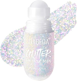 Prreal Roll-on Body Glitter Gel, Mermaid Sequins Glitter Face, Holographic Hair Glitters Makeup, Sparkle Body Shimmer for Liquid Eyeshadow Festival Party Rave Accessories,#15 Aurora