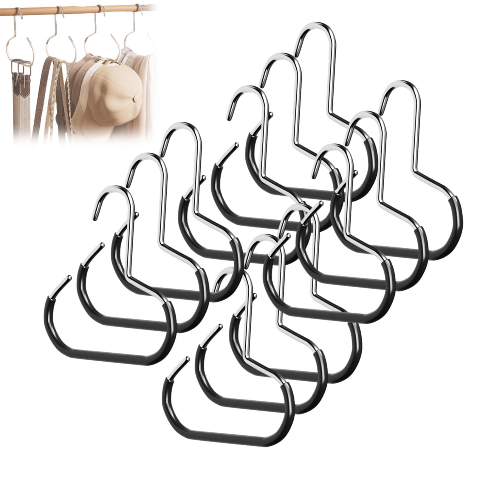 Durable Steel Hangers: Maximize Closet Space with Versatile Storage, Hat Organizer for Closet, Stainless Steel Hat Hangers, Space-Saving Hat Rack for Shawl, Scarf and Accessory (Black, 12pcs)