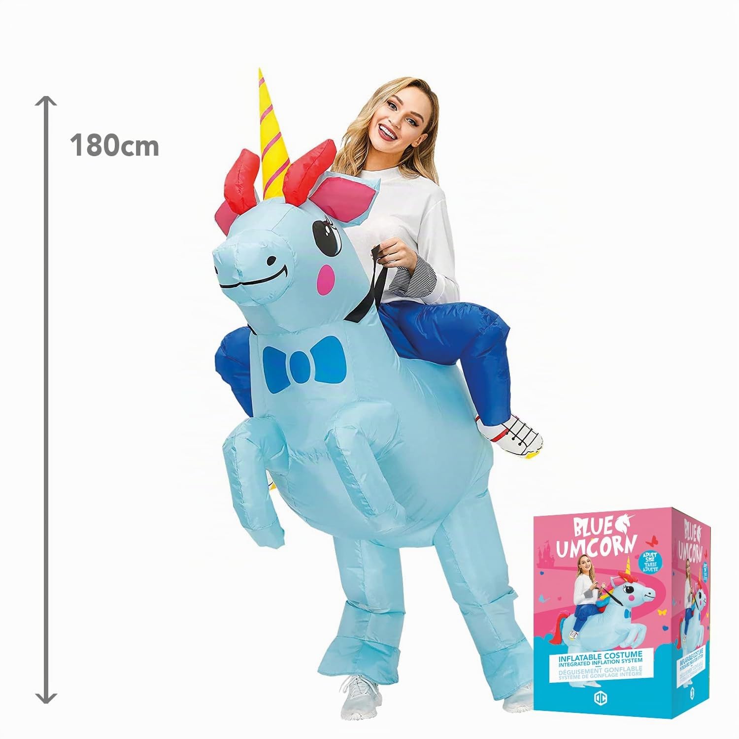 AirSuit® Aufblasbare Verkleidung Blaues Einhorn | Ungewöhnliches Kostüm in Erwachsene | Größe 160 bis 190cm | Premium Qualität | Aus sehr strapazierfähigem Polyester | Aufblassystem | OriginalCup®