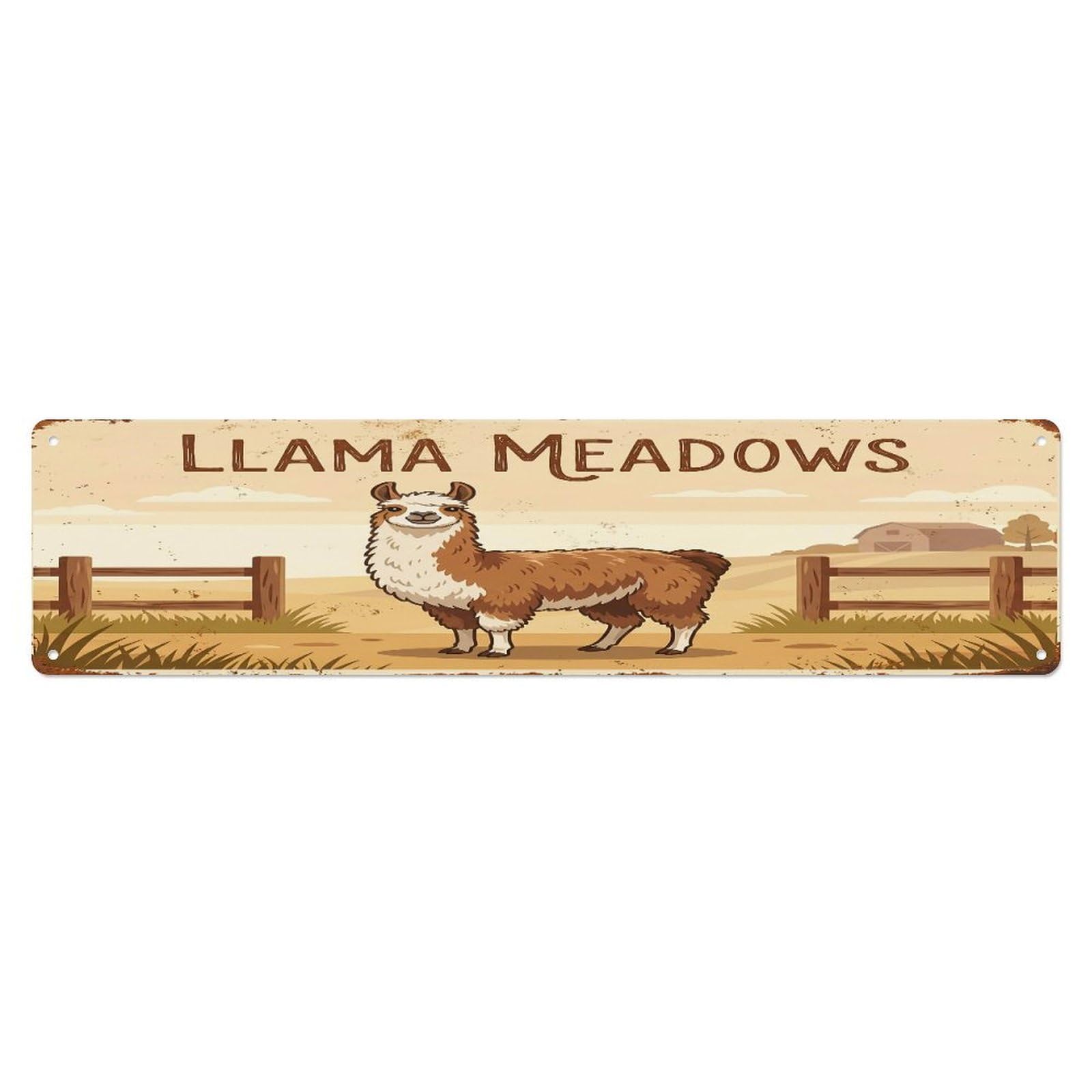 Metal Tin Sign Vintage Llama Farm Scene Llama Meadows