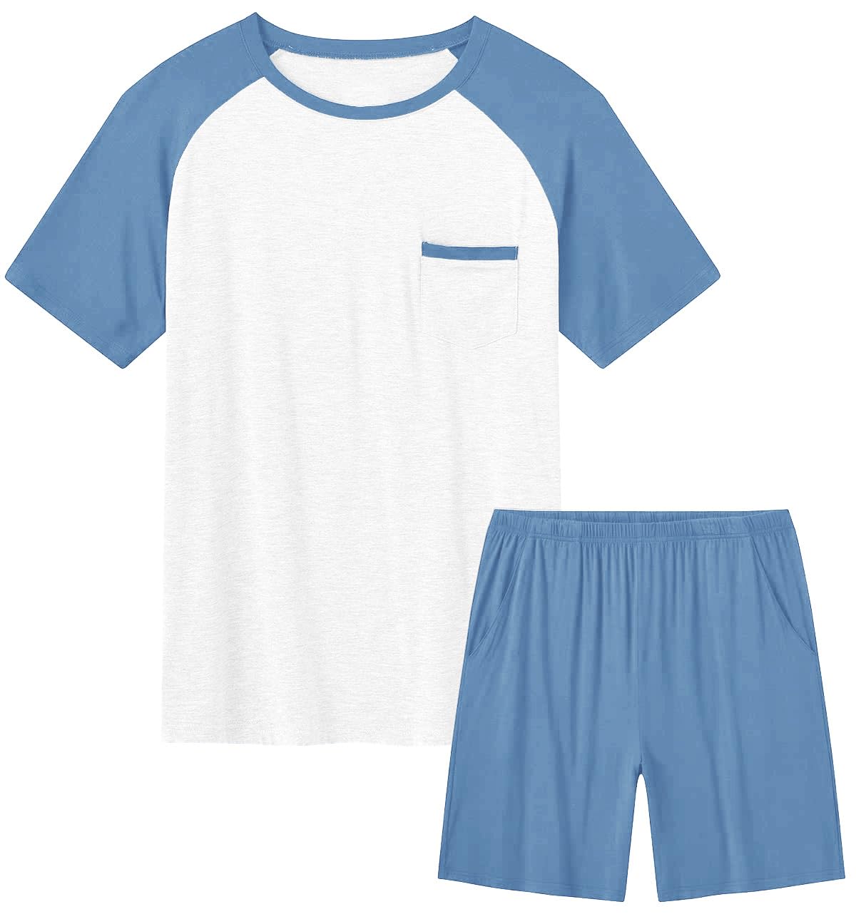 Haloumoning Pigiama per bambini, a maniche corte, estivo, in due pezzi, con maglietta e pantaloni da notte, taglie da 120 a 160