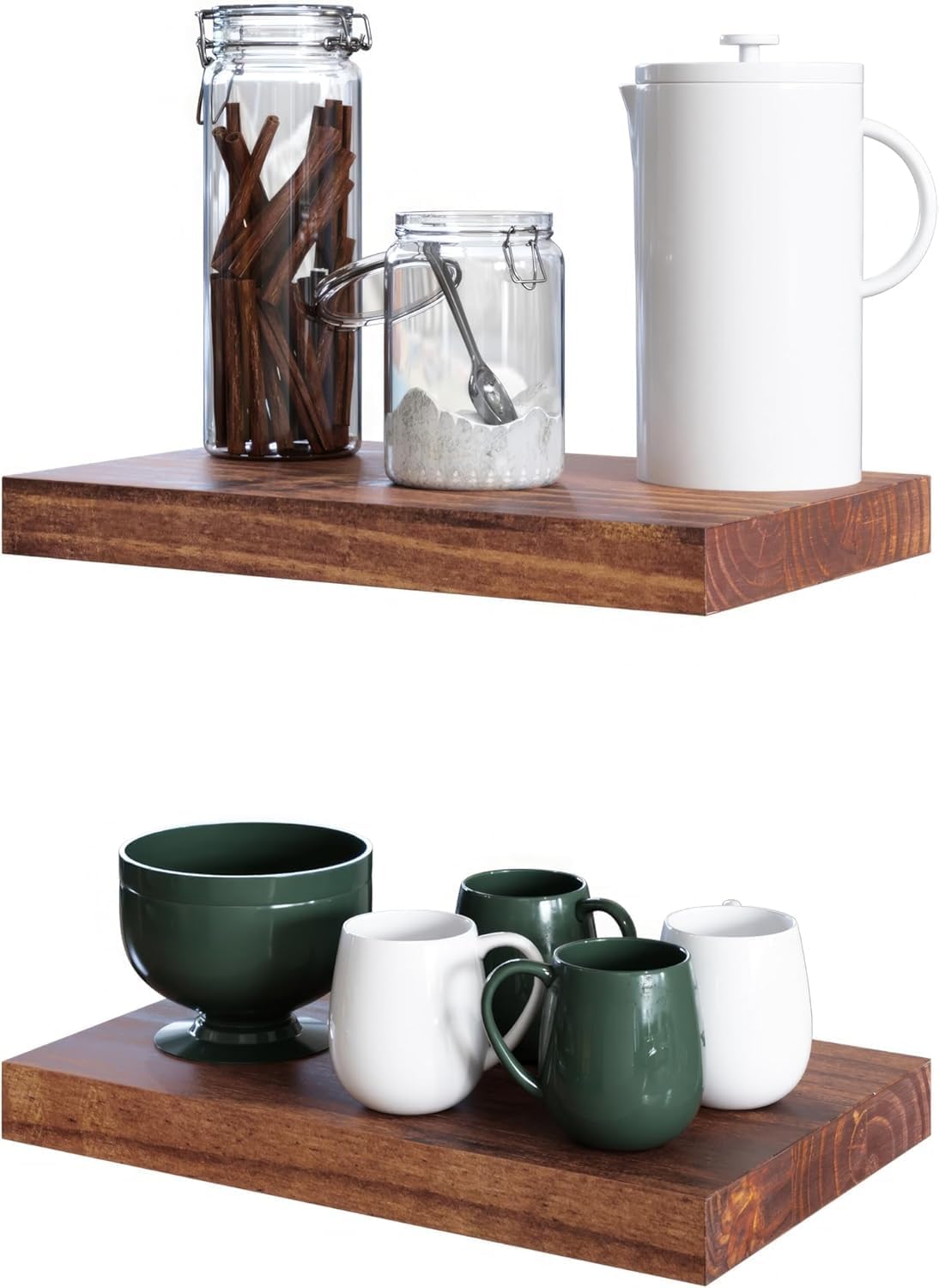 Set of 2 Solid Wood Floating Shelves - Floating for Wall - Bathroom Wooden - All Included Set-up - Mounted - Home Decor - 16" Width x 1.57" Height x 10" Depth - Cinnamon-image-12