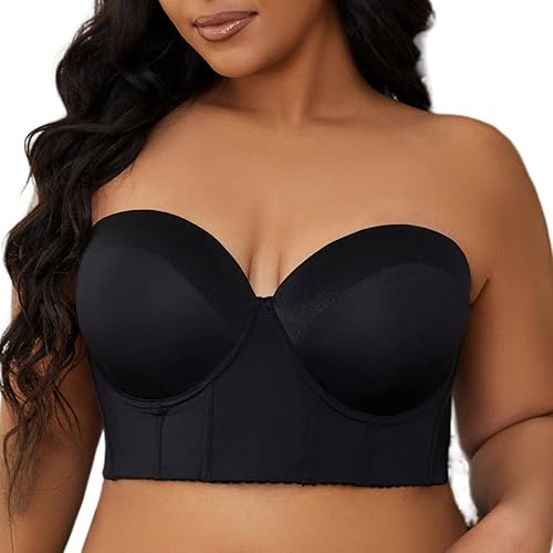 SEA BBOT Women Longline Strapless Bra Full Coverage Corset Bra Hide Back Fat - 40B - Black