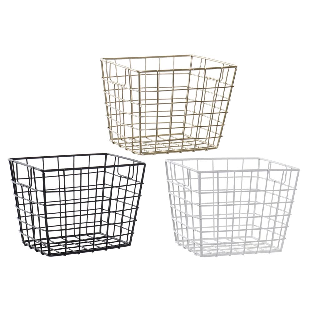 DKD Home Decor Cesta de la Marca Negro Dorado Metal Blanco (17 x 14 x 13 cm) (3 Piezas) (Referencia: S3025641)