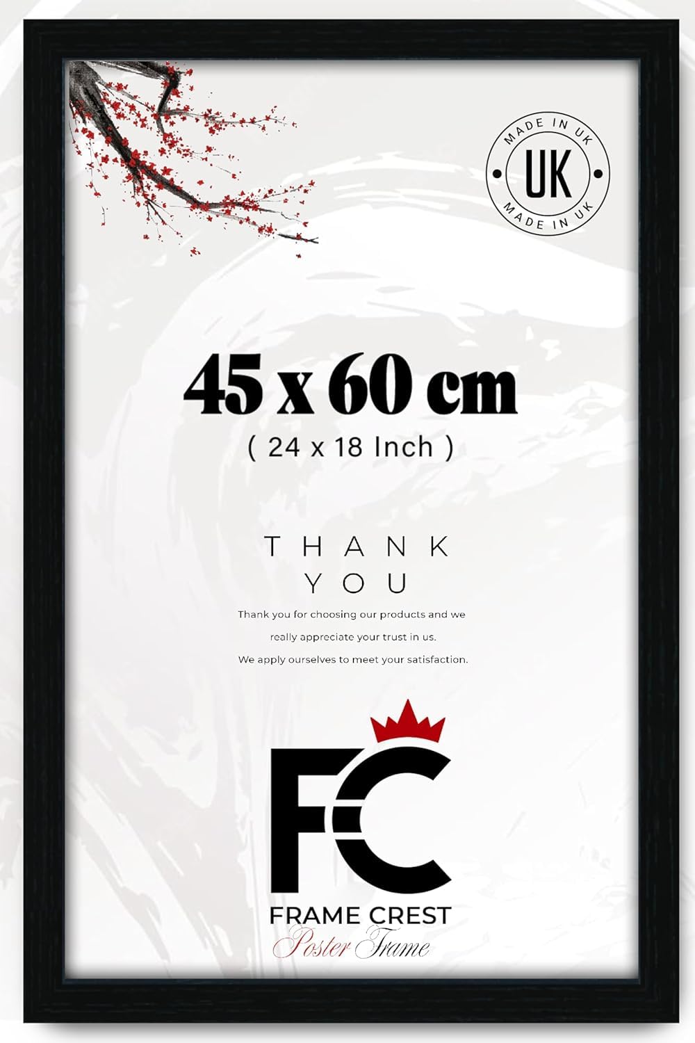 Classic 45x60 cm Poster Frame Premium Black Wood-Effect Picture Frame High-Definition Wall Hanging Display for Home & Office Durable MDF Construction & Precision-Mitered Corners Made in UK