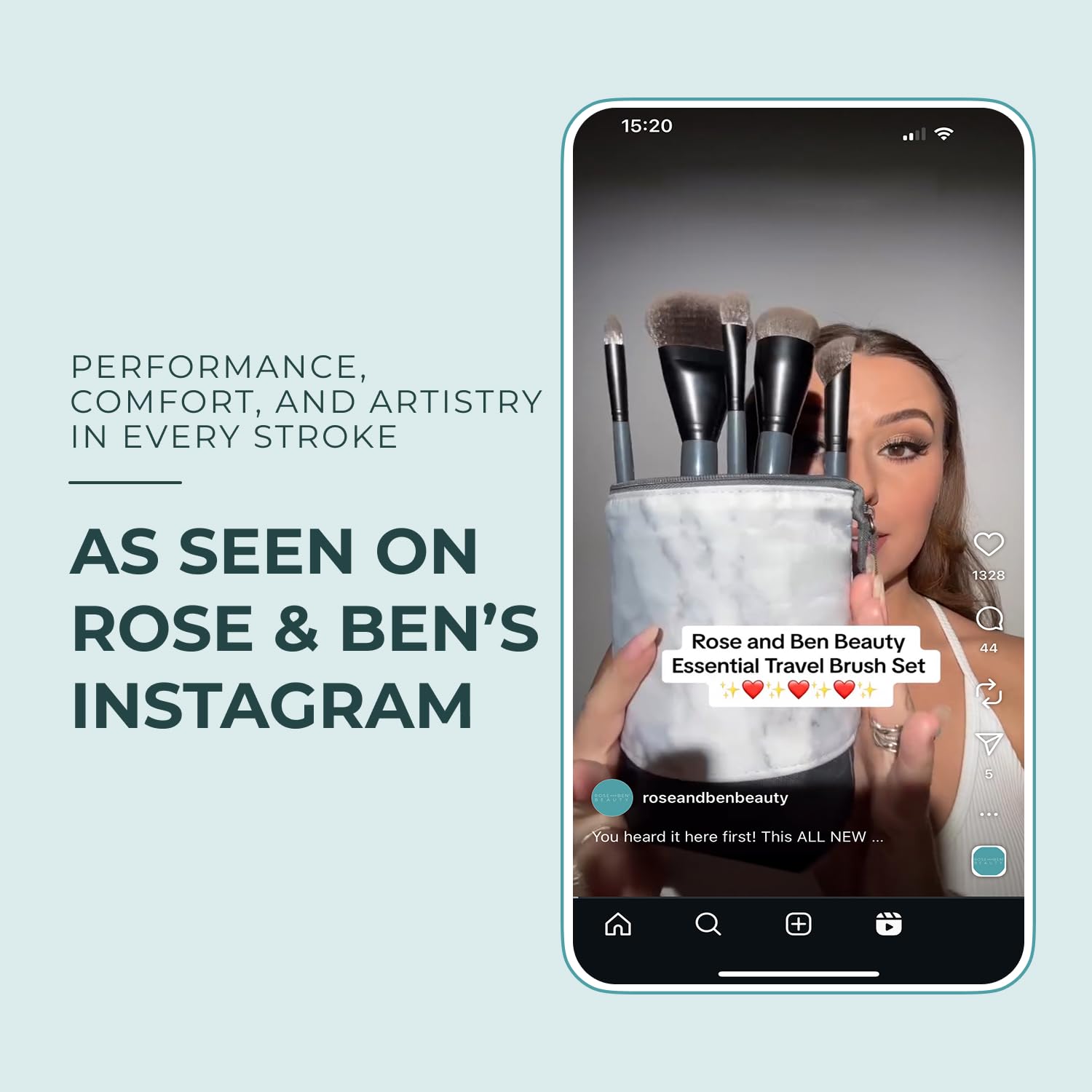 Rose and Ben Beauty Essential Travel 5-częściowy zestaw pędzli | profesjonalny pędzel do makijażu płynnego i kremowego | bez okrucieństwa
