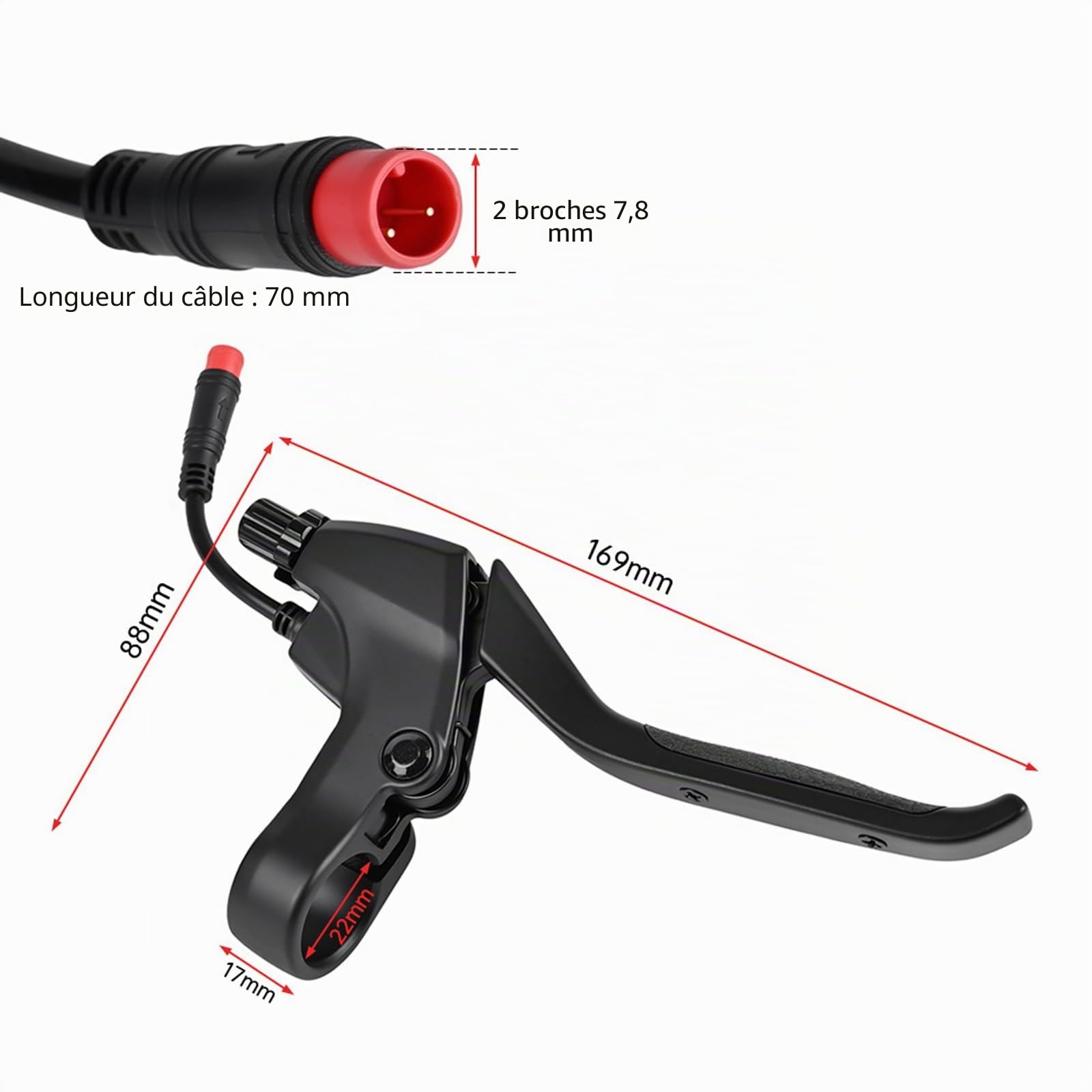 1 paire de leviers de frein pour trottinette électrique Kukirin G2 Pro/G2 Max Poignée de frein en alliage d'aluminium avec connecteur étanche 2 broches Accessoires Pièce de rechange
