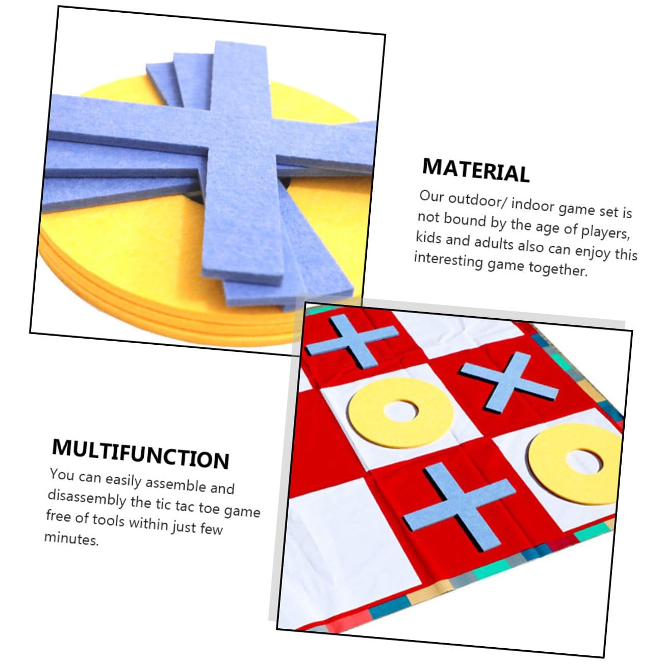 Juego de Suelo Tres en Raya Gigante Portátil para Niños y Adultos, con Tablero de Lona Resistente, Juego Familiar de Exterior E Interior, Adecuado para Viajes y Actividades