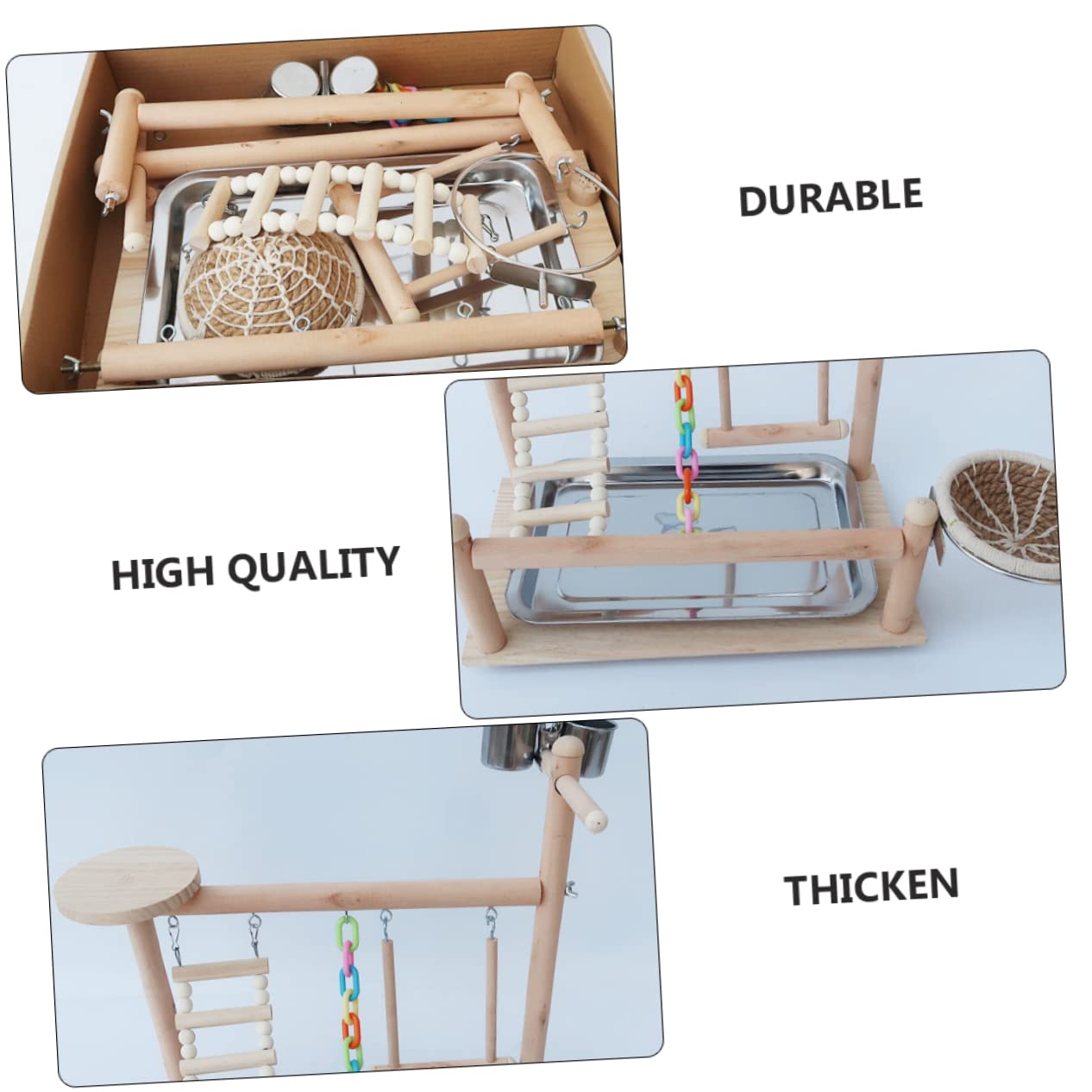 Toyvian 1Set Bird Stand Ladder and Swing for Birds Durable Parrot Exercise and Play Accessories Promotes Climbing and Mental Stimulation for Cockatiels Lovebirds