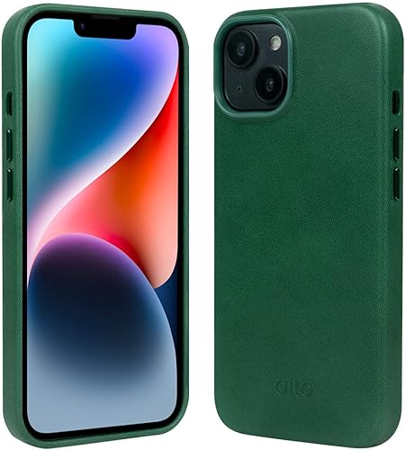 alto Funda de cuero diseñada para iPhone 14 y iPhone 13, serie original, funda protectora de cuero italiano de primera calidad hecha a mano (6.1