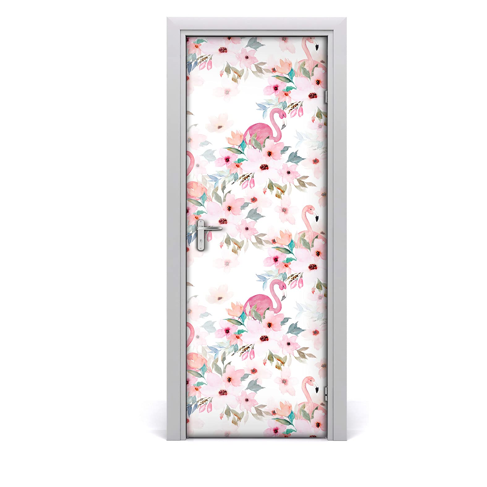 Papier peint sur la porte fleuri pour créer une ambiance nature tropicale