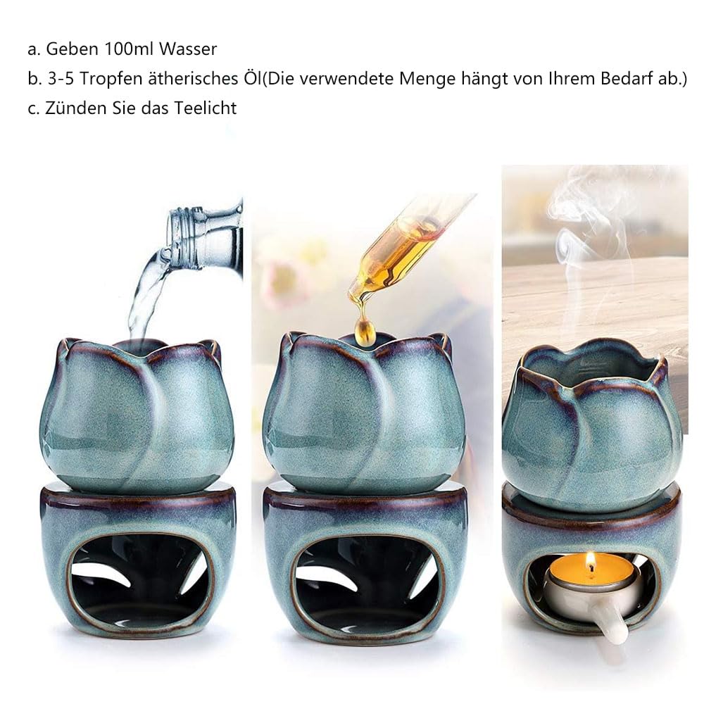 Groß Duftlampe Teelicht Keramik mit Teelichthalter für ätherische öle, Ätherisches Öl Brenner Oil Diffuser achsschmelzbrenner Aromatherapie Diffusor Wachswärmer Aroma für Yoga, Schönheitssalons