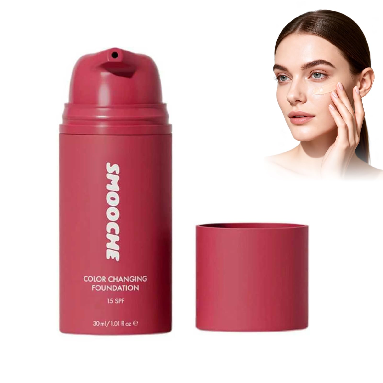 Smooche Color Changing Foundation Korean for Women, Skin Tone Adapting Liquid Foundation for All Skin Types, Self Adjusting Natural Finish, Blurs Imperfe (1PC)