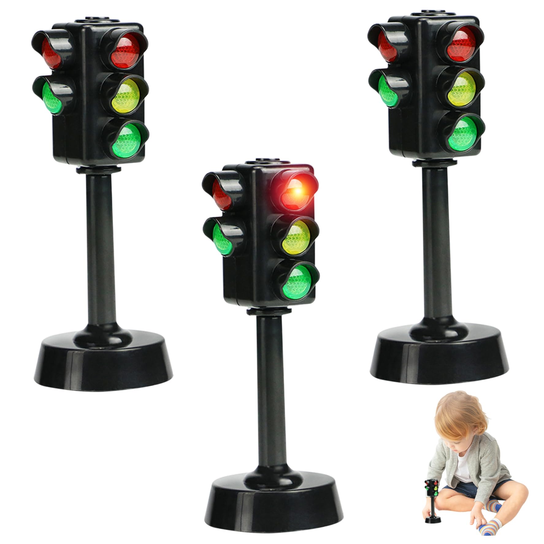 Juguete de semáforo, semáforos para niños 3 Piezas, Mini señales de tráfico de Juguete de 4, 7 Pulgadas, lámpara de Luces LED, indicador de simulación