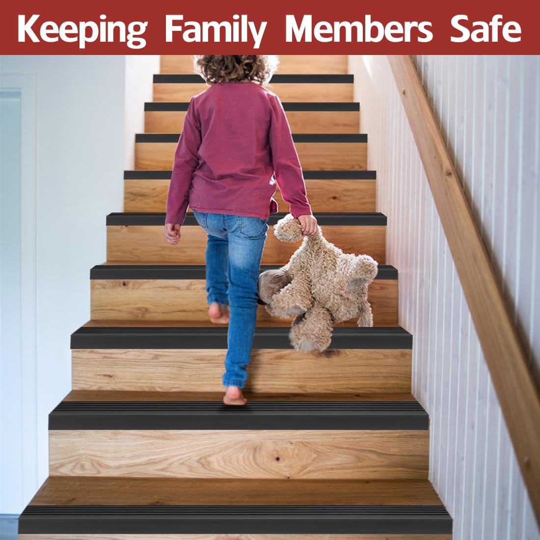Protector antideslizante para bordes de escaleras, perfil autoadhesivo, antideslizante para exteriores e interiores (negro, 4 m)