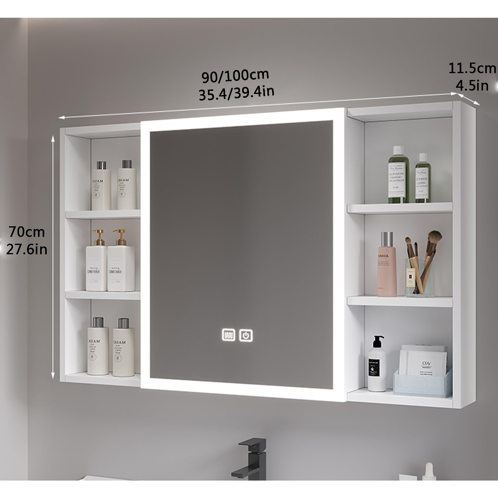 Lustro łazienkowe LED z szafką do przechowywania przeciwmgielne lusterko do makijażu inteligentna szafka na lekarstwa lustro przestrzeń aluminiowa konstrukcja do nowoczesnych łazienek