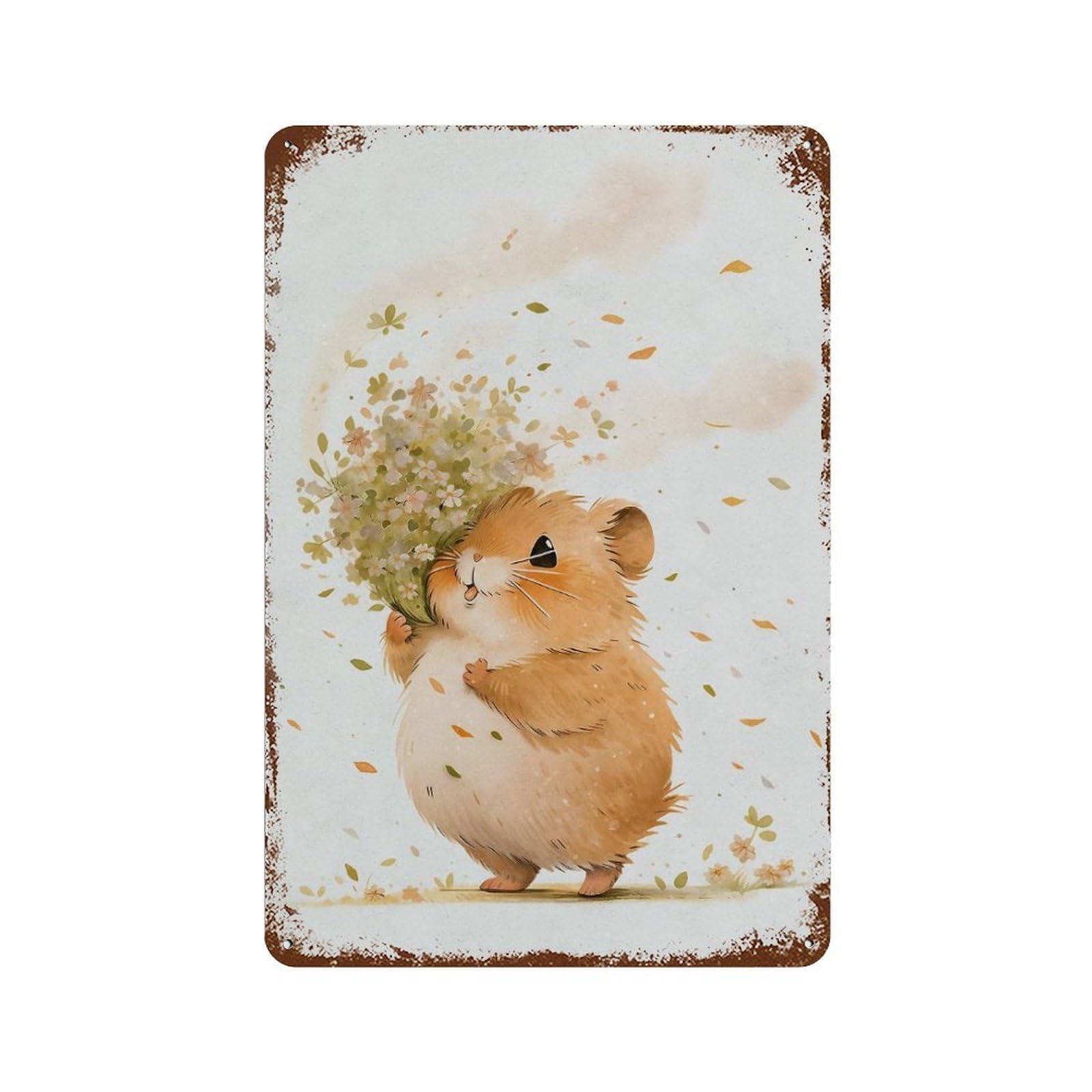 Weathered Tin Sign Cute Hamster 11.8"x7.9", Novelty Wall Decor for Basement, Hobby Room And Garage Decor