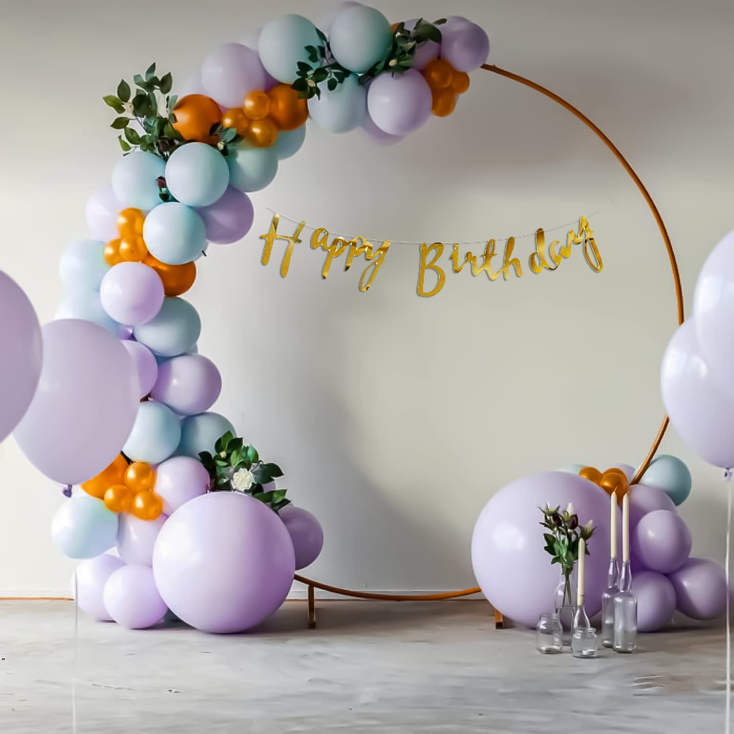 SpecialYou Happy birthday decoration items kit for girl & women blue, purple pastel balloons with golden metallic balloons for decoration with happy birthday banner balloon garland kit 63 items