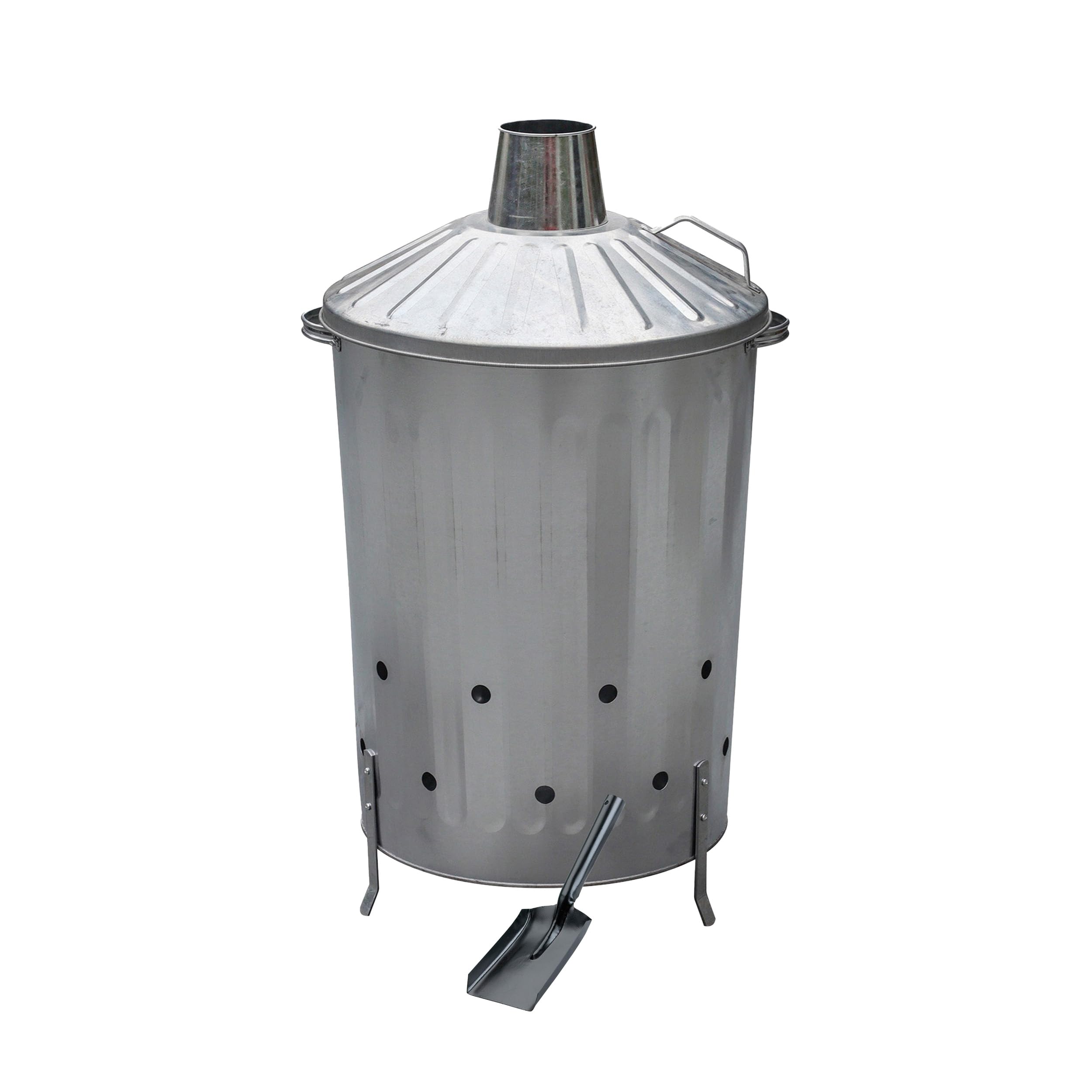 simpa 90L 90 Litre Large Galvanised Metal Incinerator Fire Burning Bin with Ash Shovel.