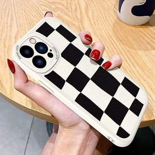 Miniatura 4 de Casechics Funda compatible con iPhone, diseño estético retro clásico a cuadros, tablero de ajedrez a cuadros, protección de lente de la cámara,