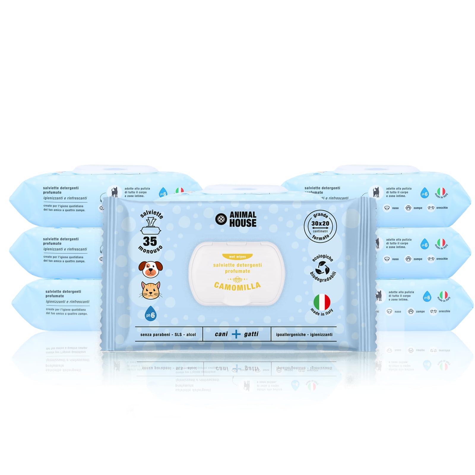 Animal House Salviette Profumate 350 PZ: Salviette Umidificate Ipoallergeniche e Biodegradabili per la Pulizia Quotidiana di Cani e Gatti (350, CAMOMILLA)