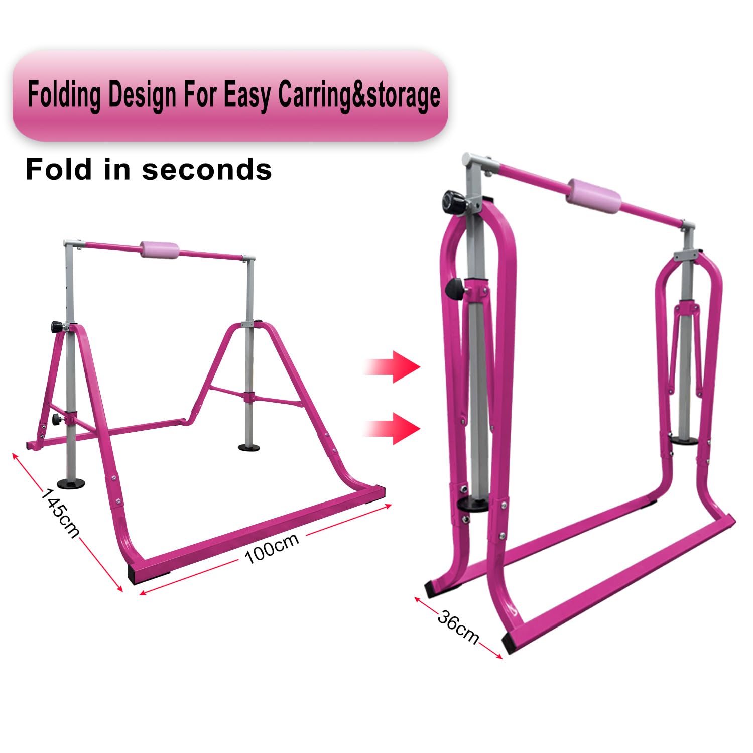 HomeSun Gymnastikstange Kinder mit Verstellbarer Höhen 80-130cm Gymnastics Bars Faltbarer Turnreck Stabil Reckstange Outdoor Indoor Trainingsstange