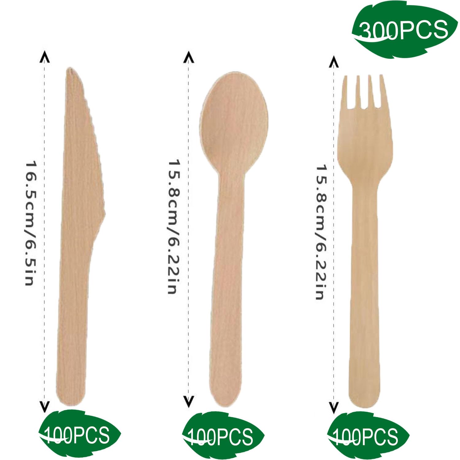 Posate Di Legno Biodegradabili 300 Pezzi - Cucchiai, Coltelli E Forchette Per Picnic E Feste - Foto 8