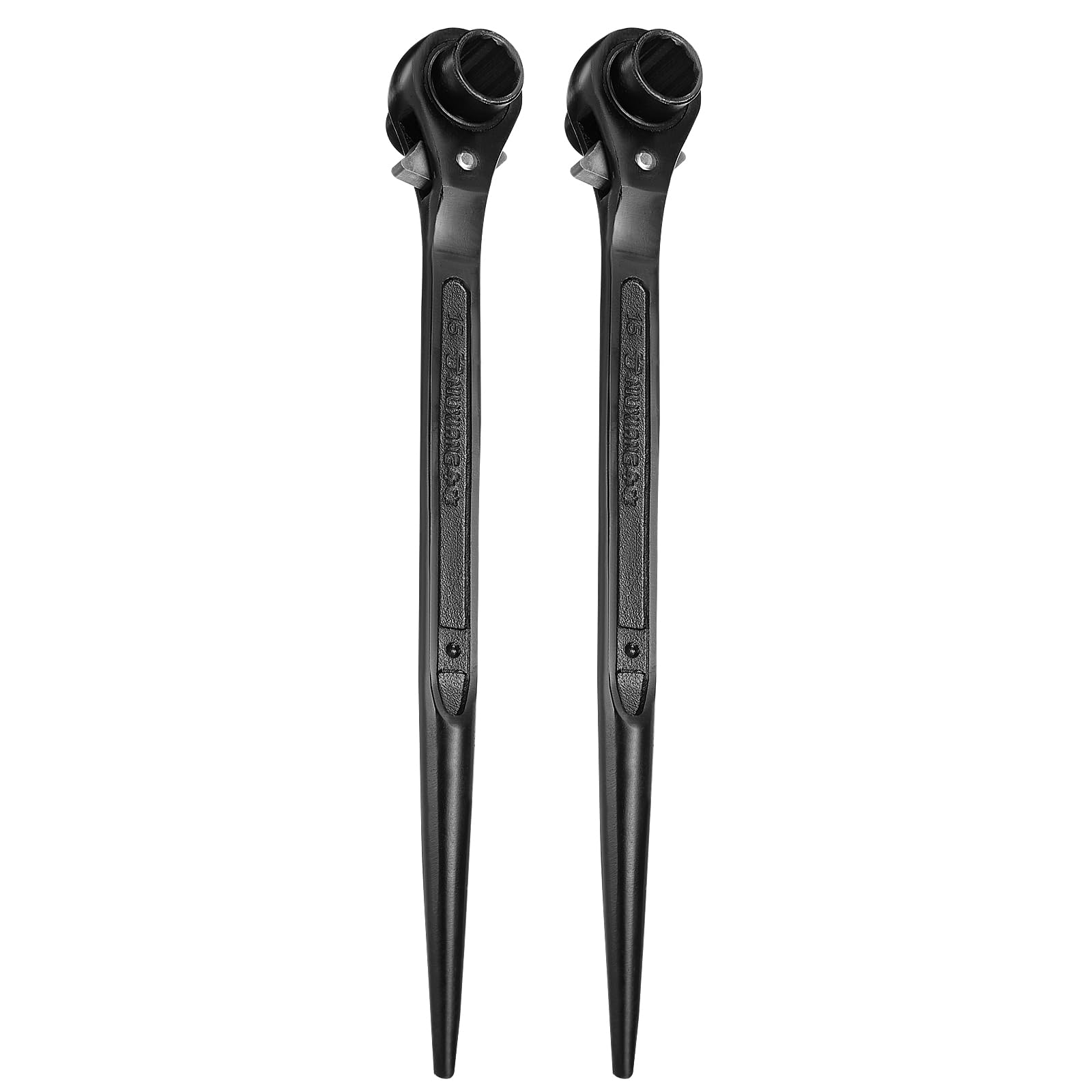sourcing map 2pcs Scaffolding Podger Ratchet Wrench 13mm x 15mm CR-V 12 Point Double Ended Socket Ratcheting Podger Scaffold Spud Spanner Tool for Auto Repair Mechanical Maintenance, Black