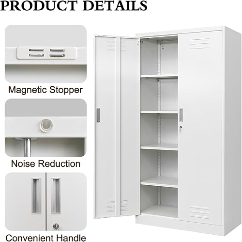 Miniatura 5 de CJF Gabinete de almacenamiento de metal, gabinete de almacenamiento con bloqueo de 72 pulgadas para garaje, oficina, hogar, escuela