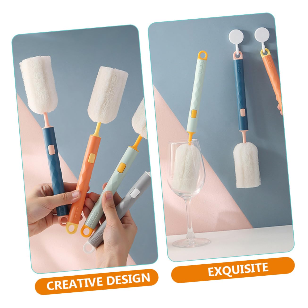 KOMBIUDA 4pcs Long Handle Brush Foam Cleaning Brush for Bottles Bottle Long Bottle Feeding Bottle Water Bottle Cleaner Long Handle Cup Brush Tumblers Sponge Cleaner Cloth