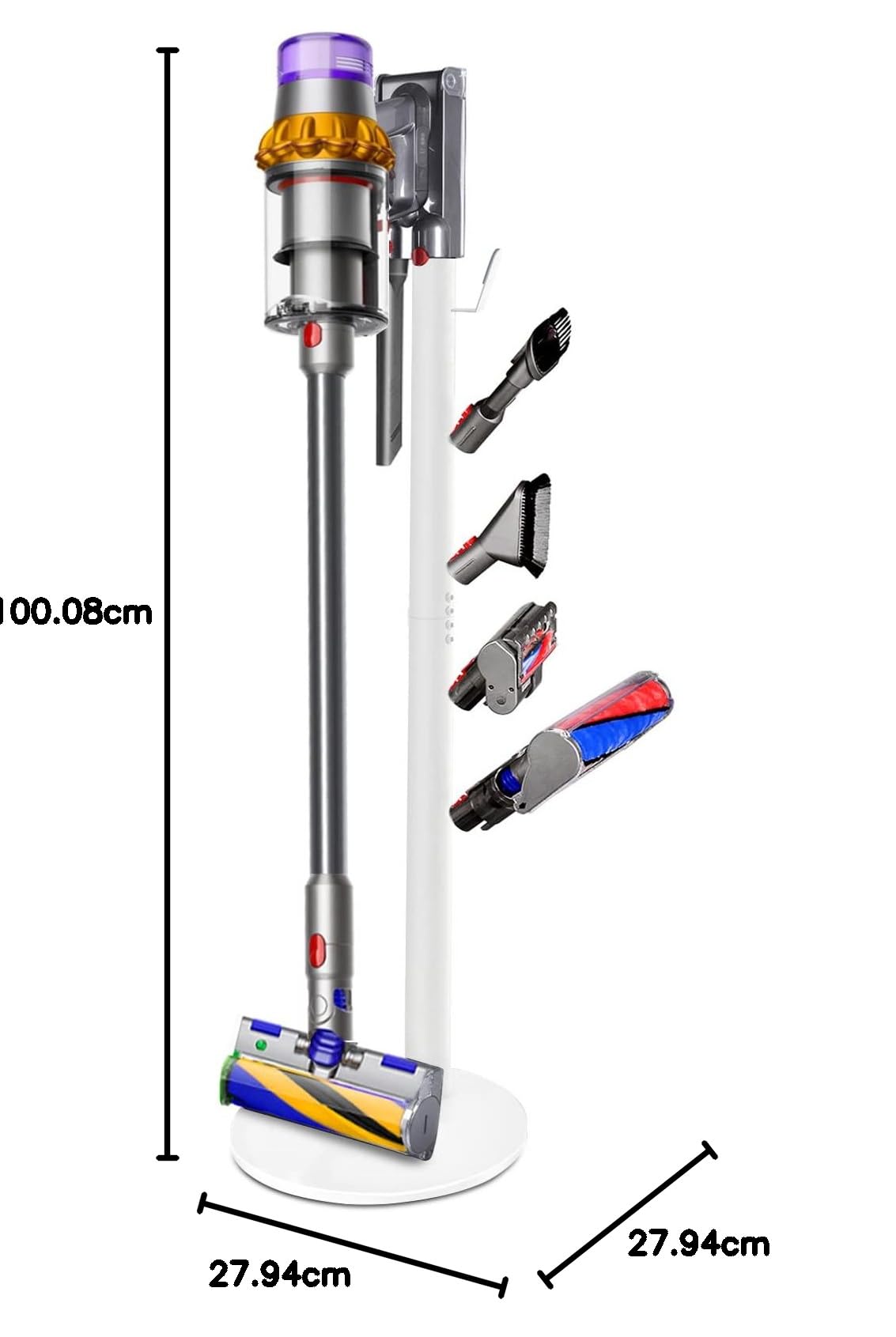 XIGOO Soporte para aspiradora independiente compatible con aspiradoras inalámbricas Dyson V15 Detect, V11 V10 V8 V7 V6, estación de acoplamiento de suelo, soporte organizador de metal con 5 ganchos,