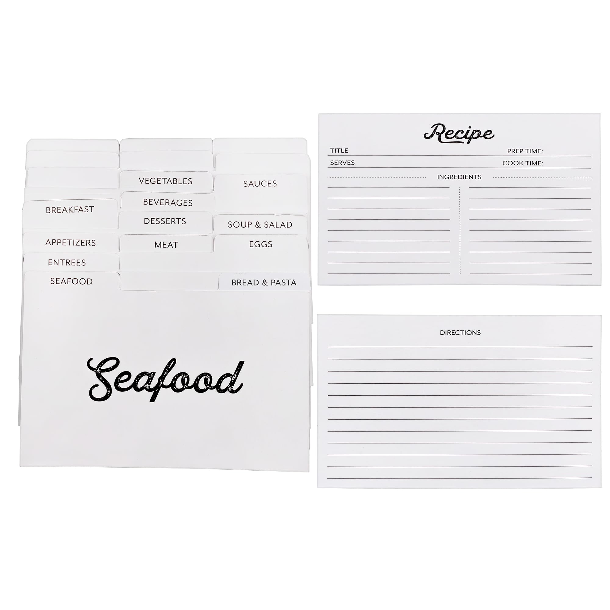 AuldHome Design Farmhouse Recipe Card Set (118-Piece Set); 100 Cards w/Dividers, Fits 4x6 Recipe Boxes, Double-Sided Modern Farmhouse Style