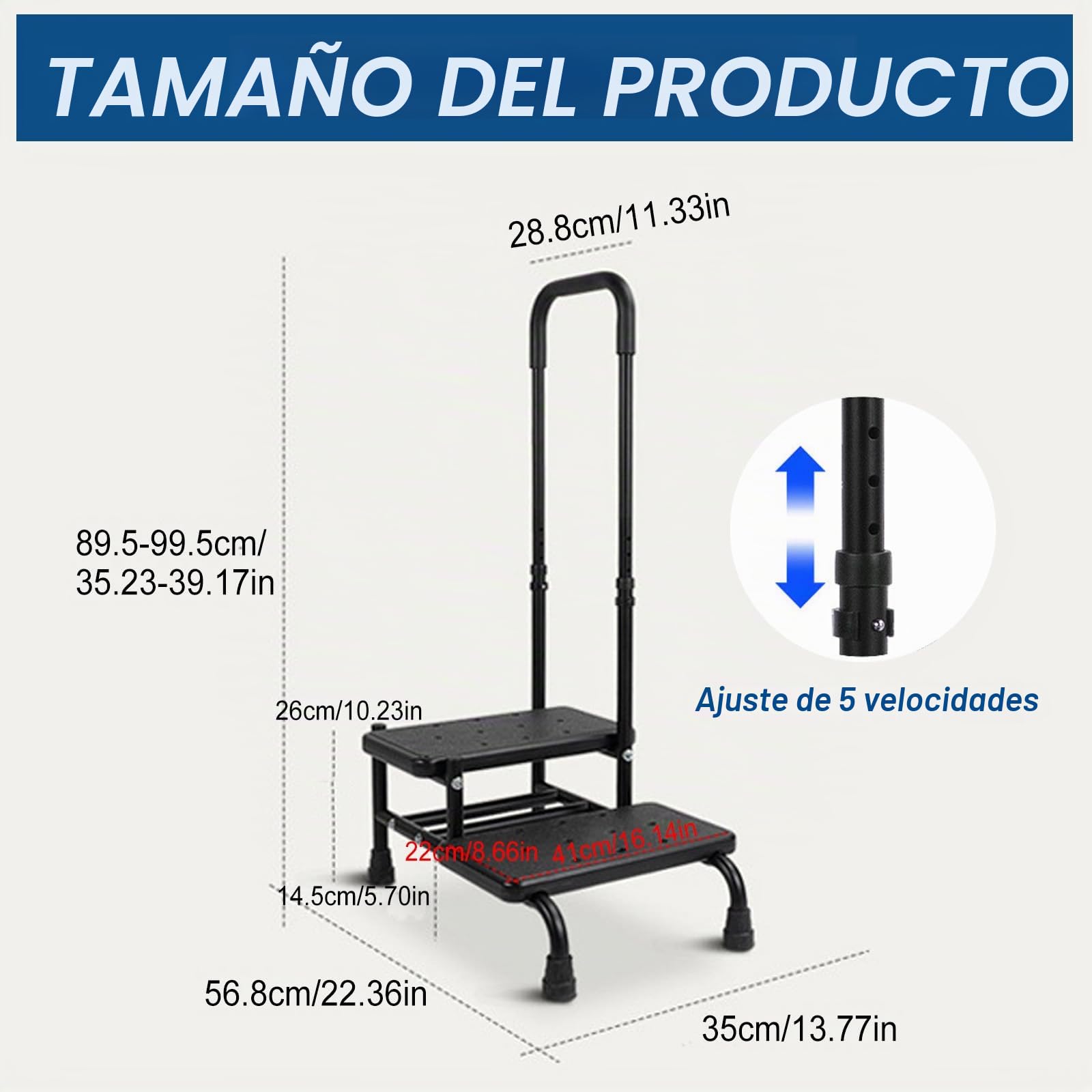 Escalón de bañera con asa, ayuda para personas mayores y discapacitados, 5 velocidades, altura regulable, 2 niveles, capacidad de carga de hasta 136 kg, taburete con mango reposapiés para cama, cocina