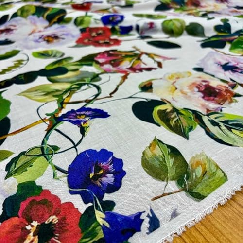 Italian Design Watercolor Floral Pattern Linen Fabric, Dress-Shirt-Clothing Fabric,Home Textile(Width 150 cm/1.64 yards/58 Inch)