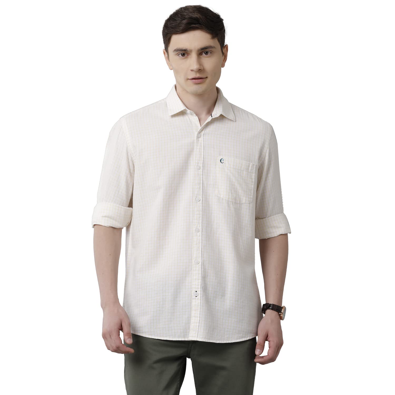 Cavallo by Linen ClubMen's Cotton Linen Yellow Checks Slim Fit Full Sleeve Casual Shirt