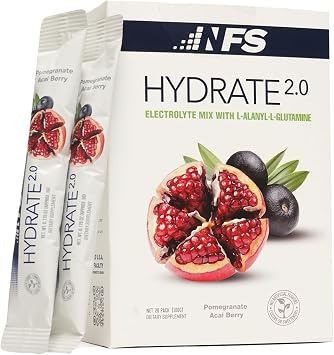 Hydrate 2.0 Electrolytes Hydration Powder Packets Advanced Hydration & Recovery Formula with L-Alanyl-L-Glutamine | Faster Hydration & Performance Recovery | 20 Packets Pomegranate Acai Berry