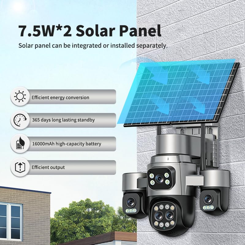 Image of 4 Lens 4 Screen AOV Solar CCTV Dual Solar (24*7 Continuous Recording)3 PTZ| 4+4+4+4MP With 18X Zoom| 4G SIM Security Camera Outdoor Use | 2-Way Talk | Night Vision | Waterproof| Surveillance|