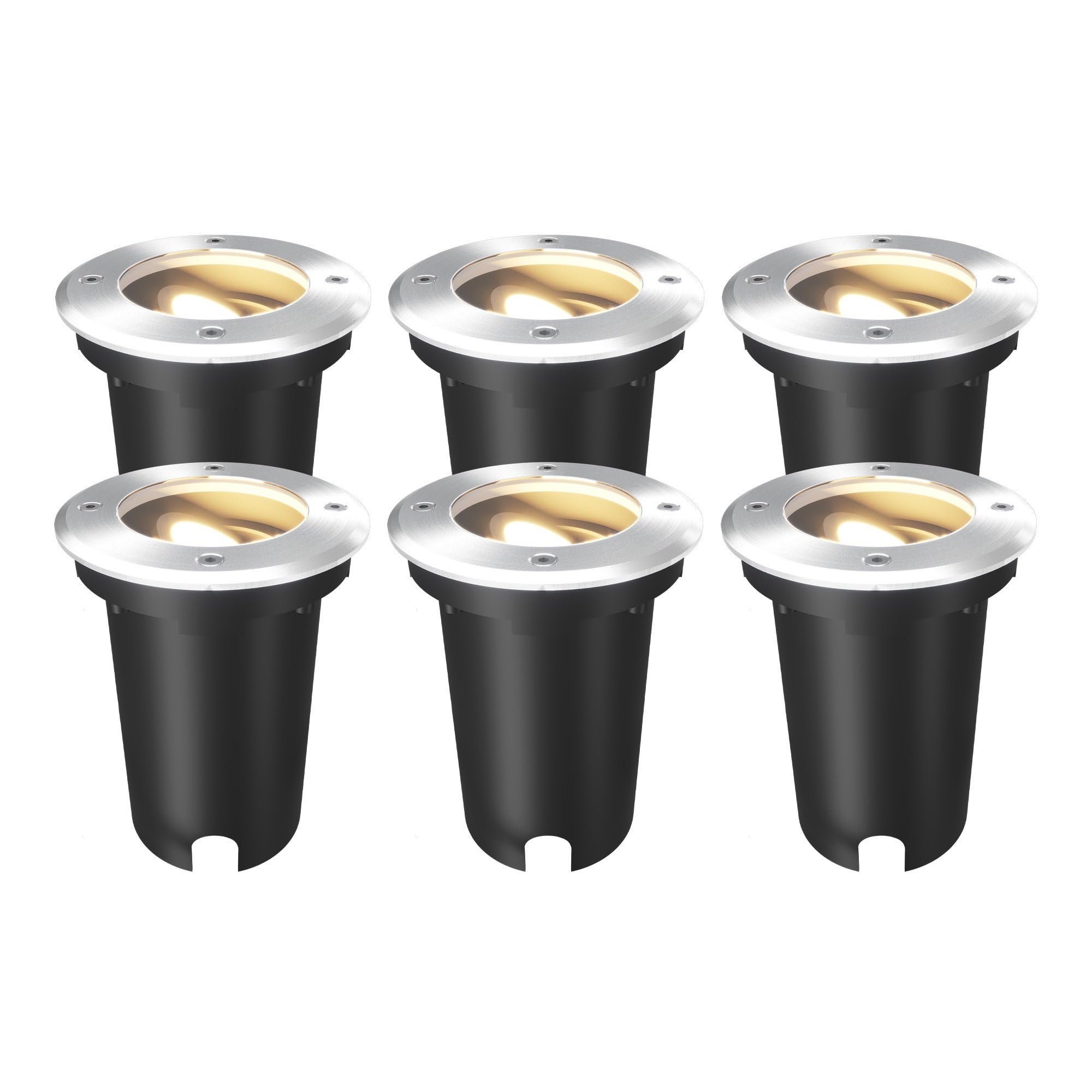 Ledvion - 6X Round LED Ground Recessed Lights, GU10, Stainless Steel, IP67, 1m Cable, Adjustable, Outdoor Lighting