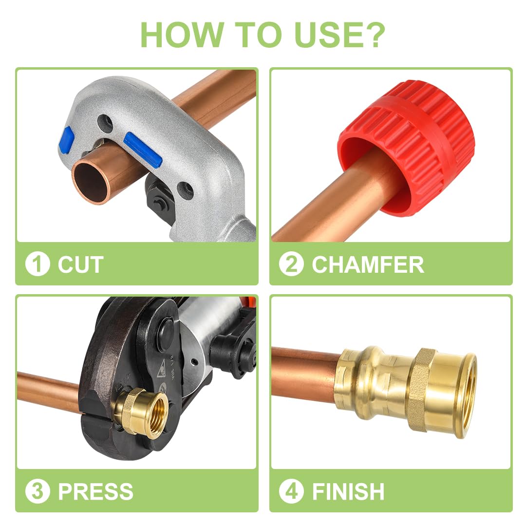 Paquete de 5 accesorios ProPress de latón ProPress de 1 pulgada x 1 pulgada NPT hembra adaptador ProPress de cobre a tubo NPT hembra con junta tórica EPDM para tuberías de cobre y conexiones