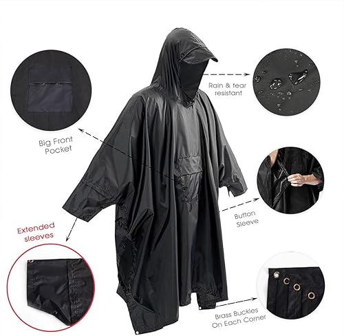 Miniatura 2 de Cosmine Poncho de lluvia con capucha para adultos con bolsillo, impermeable, ligero, unisex, para senderismo, camping, emergencias