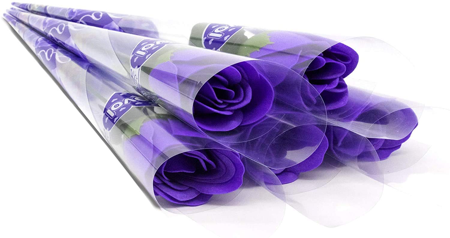 Gizelle Artificial Flower Single Rose Scented Stem Flowers for valentine Wedding Home (Purple x 3)