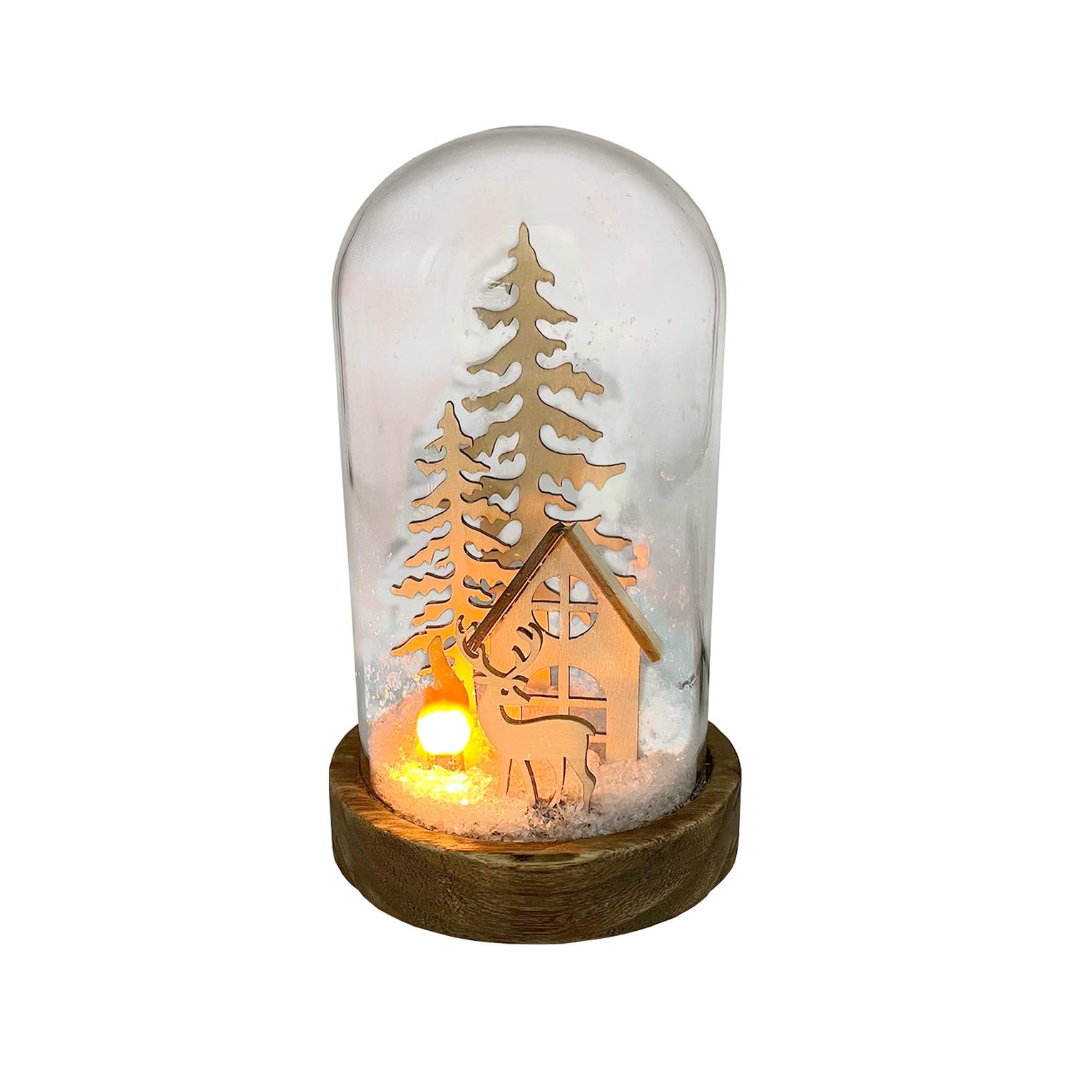 Cello White Gleneagles Fireglow Stag Led Usb Flame Glass Dome – Flickering Flame Light With Stag Silhouette Usb-Powered Christmas Lamp For Home Décor Cosy Ambient Lighting Festive Woodland Decoration