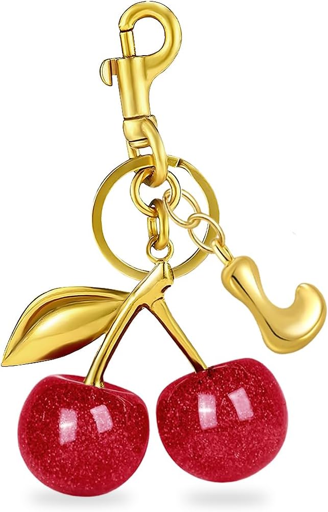 Cherry Purse Charm Bag Charms - Cute Keychain For Women Tote Handbags Accessories Gold Bubble Initial Key chains Set